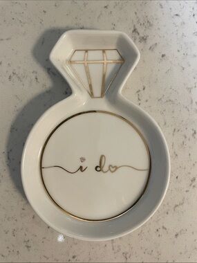 Kate Aspen White and Gold 'I Do' Ring Dish